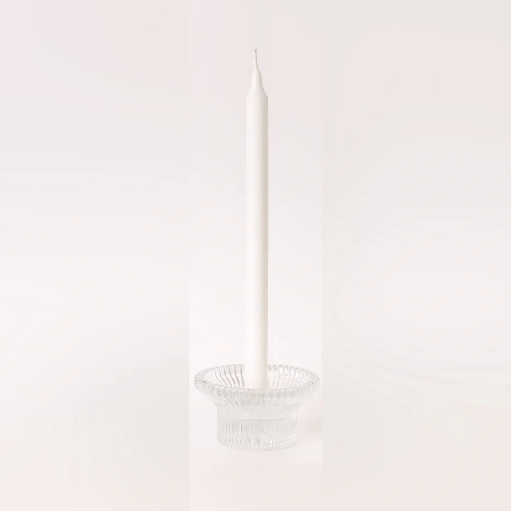 Williams Sonoma Clear Ribbed Crystal Glass Candle Holders set of 2